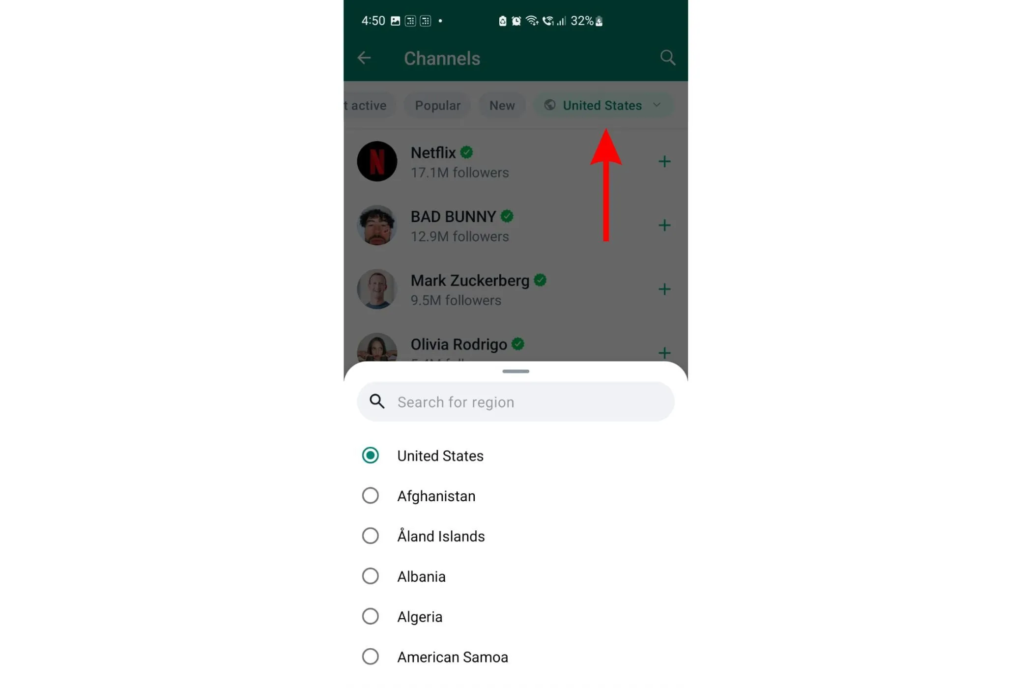 Sắp xếp các Kênh WhatsApp theo quốc gia, mức độ hoạt động và độ phổ biến