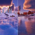So sánh đồ họa Fortnite trước và sau khi tích hợp công nghệ Lumen của Unreal Engine 5, cho thấy cải thiện đáng kể về hiệu ứng ánh sáng.
