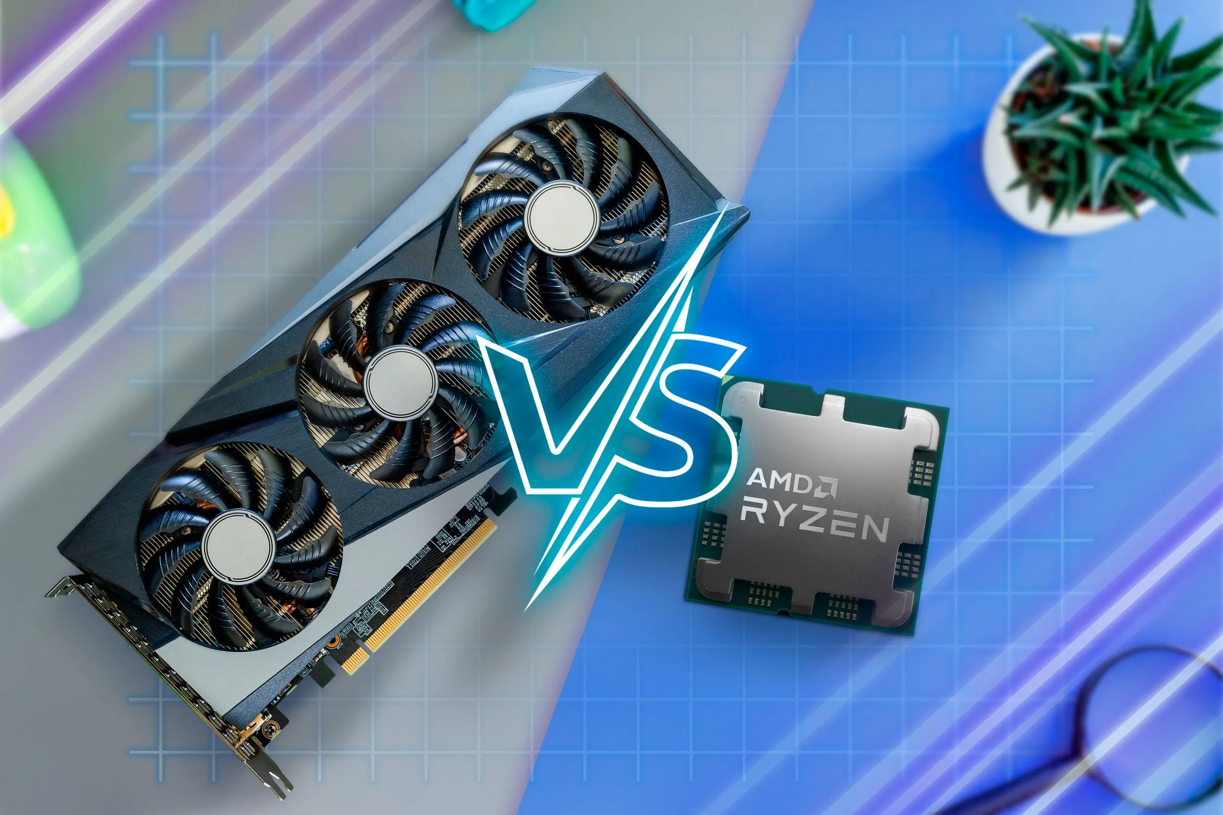 So sánh trực quan giữa CPU và GPU, hai linh kiện cốt lõi tạo nên hiệu suất chơi game của máy tính.