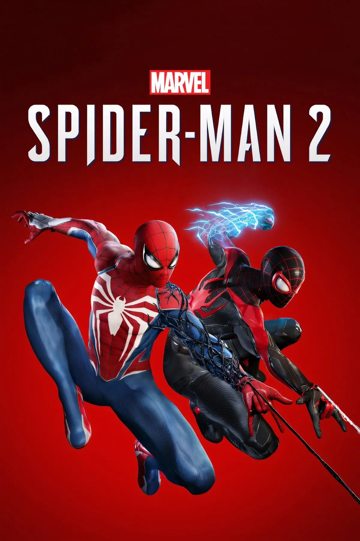 Spider-Man đu dây qua các tòa nhà chọc trời của thành phố New York, với bầu trời xanh và những đám mây
