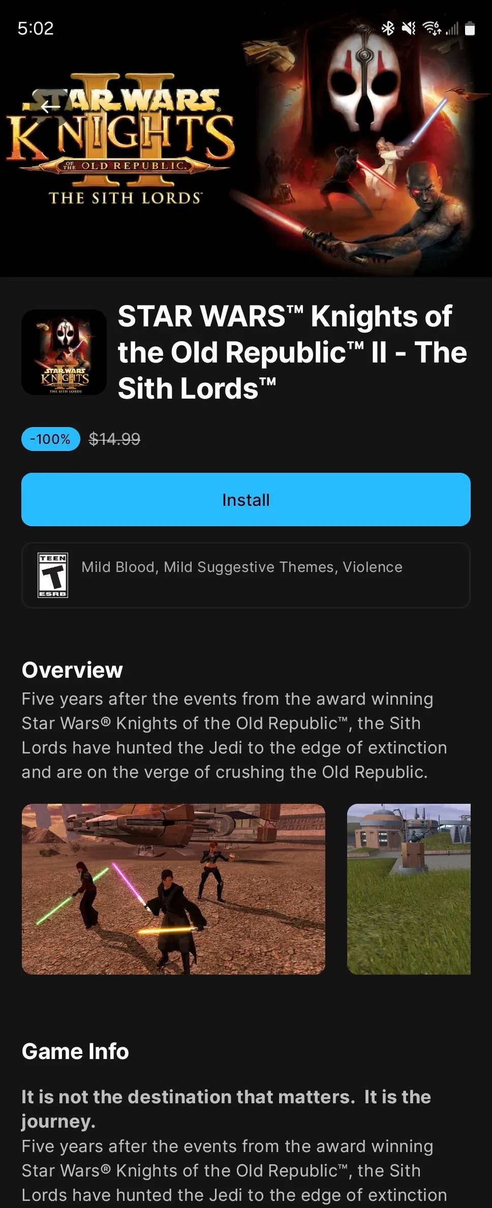 Star Wars KOTOR II có sẵn miễn phí qua Epic Games Store trên Android.