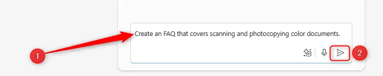 Thanh bên Copilot trong Microsoft OneDrive với lệnh tạo FAQ về cách scan và photocopy tài liệu màu.