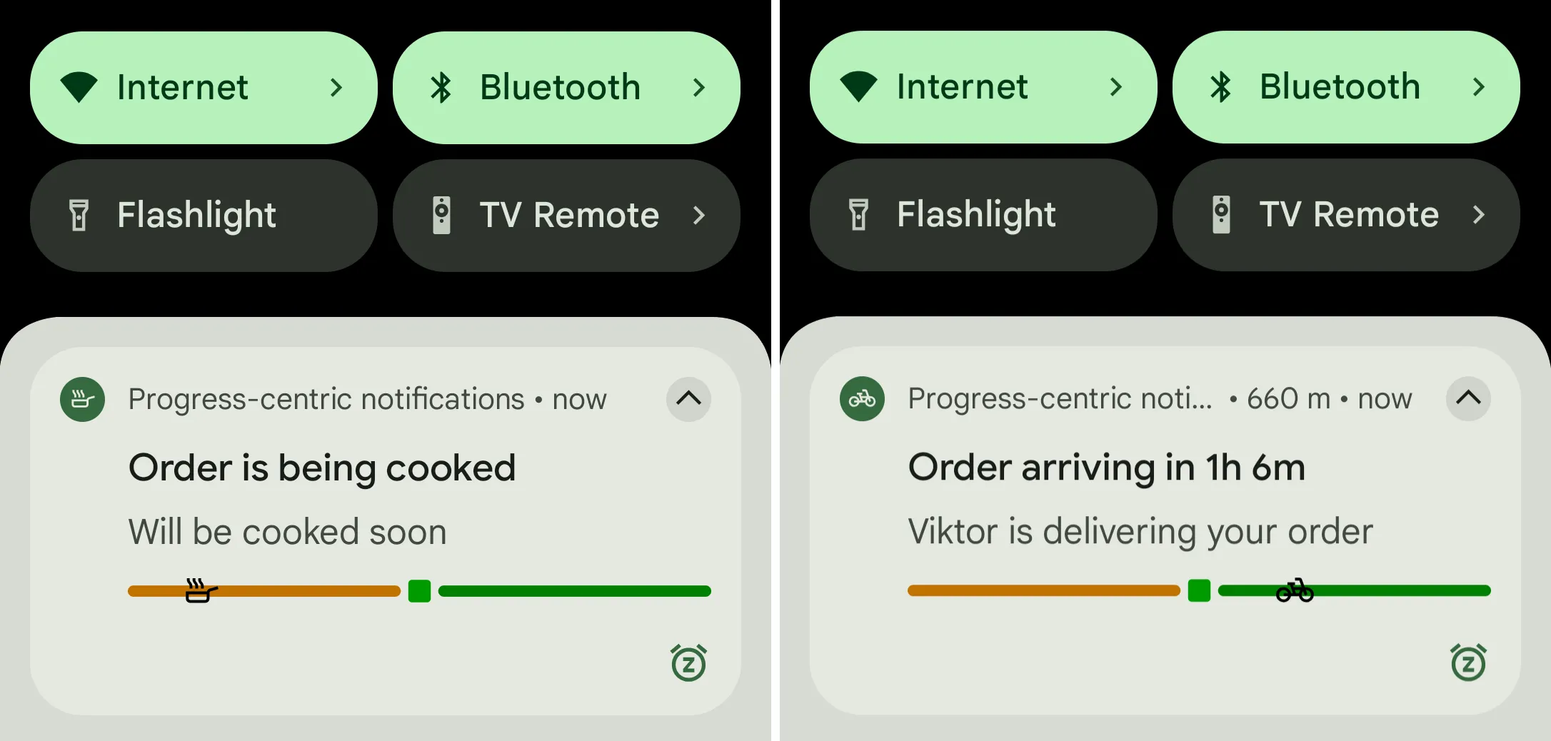Thanh tiến trình hiển thị thông báo trực tiếp trên Android, cập nhật trạng thái đơn hàng theo thời gian thực giúp người dùng dễ dàng theo dõi.