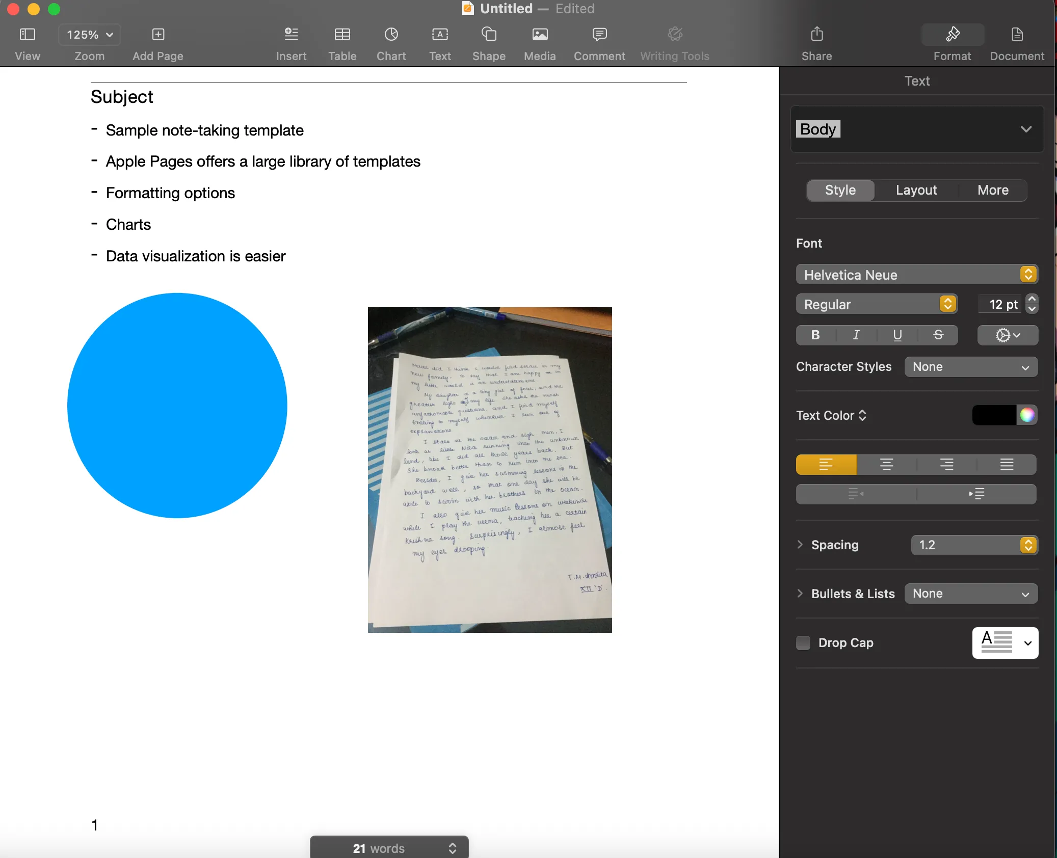 Thêm các yếu tố như ảnh, video, biểu đồ, bảng vào tài liệu Apple Pages để làm phong phú nội dung ghi chú.