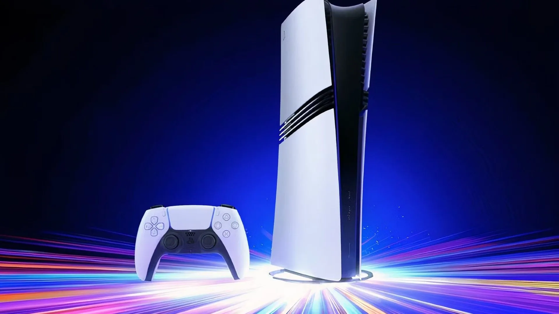 Thiết bị chơi game PlayStation 5 Pro với thiết kế hiện đại trên nền xanh