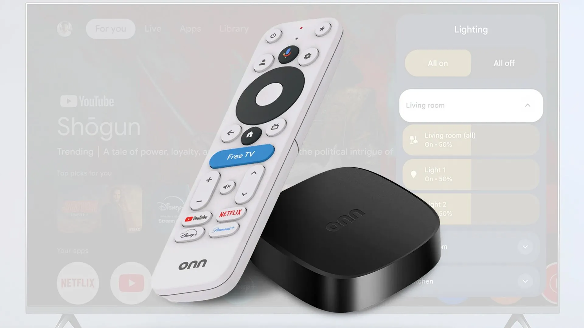 Thiết bị streamer Onn 4K Plus Google TV Box màu đen