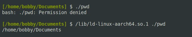 Thực thi một chương trình nhị phân Linux thông qua trình tải động (dynamic loader) ngay cả khi không có quyền thực thi trực tiếp.