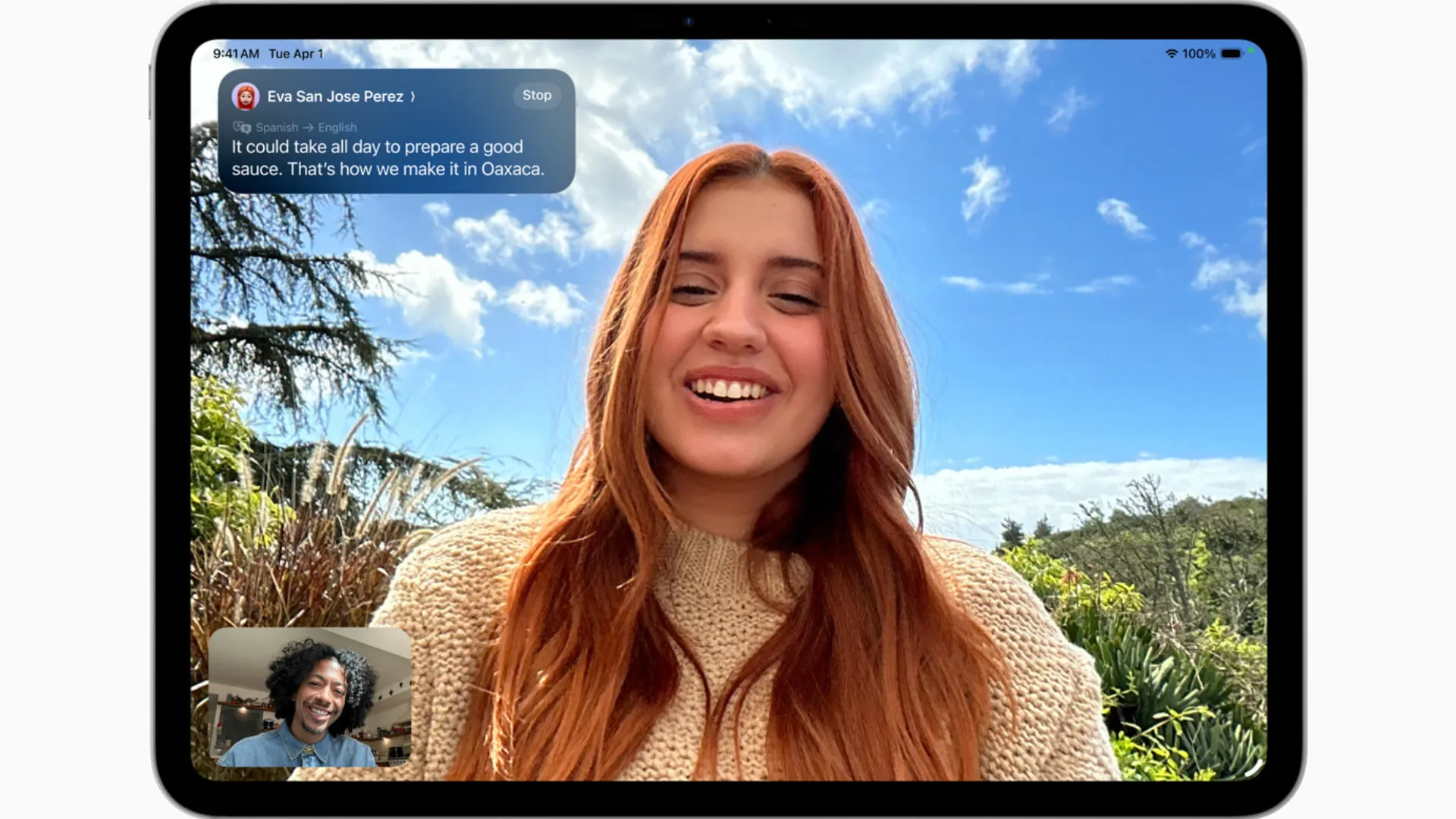Tính năng Dịch thuật Trực tiếp trên FaceTime trong iPadOS 26, hiển thị phụ đề dịch thuật