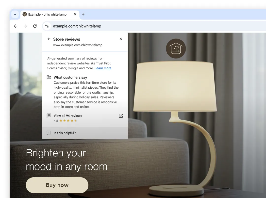 Tính năng mới của Chrome hiển thị tóm tắt đánh giá website từ AI