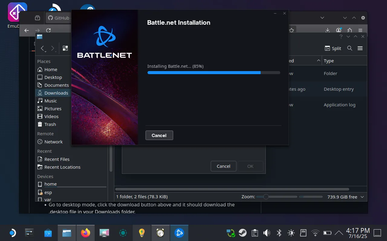 Trình cài đặt Battle.net của Blizzard tự động chạy trên Steam Deck.