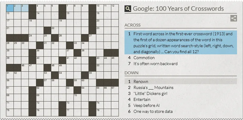 Trò chơi ô chữ Google Doodle kỷ niệm 100 năm với chữ Google trên lưới
