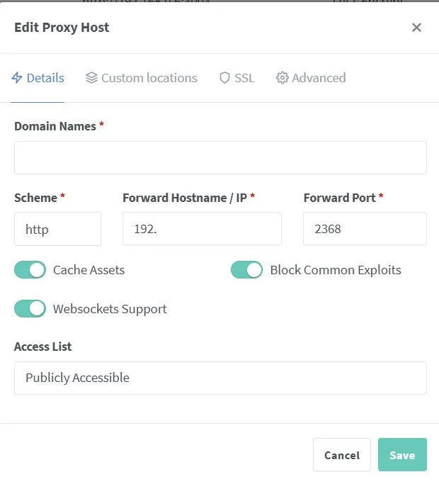 Tùy chọn cấu hình cho thiết lập Nginx Proxy Manager dành cho blog Ghost