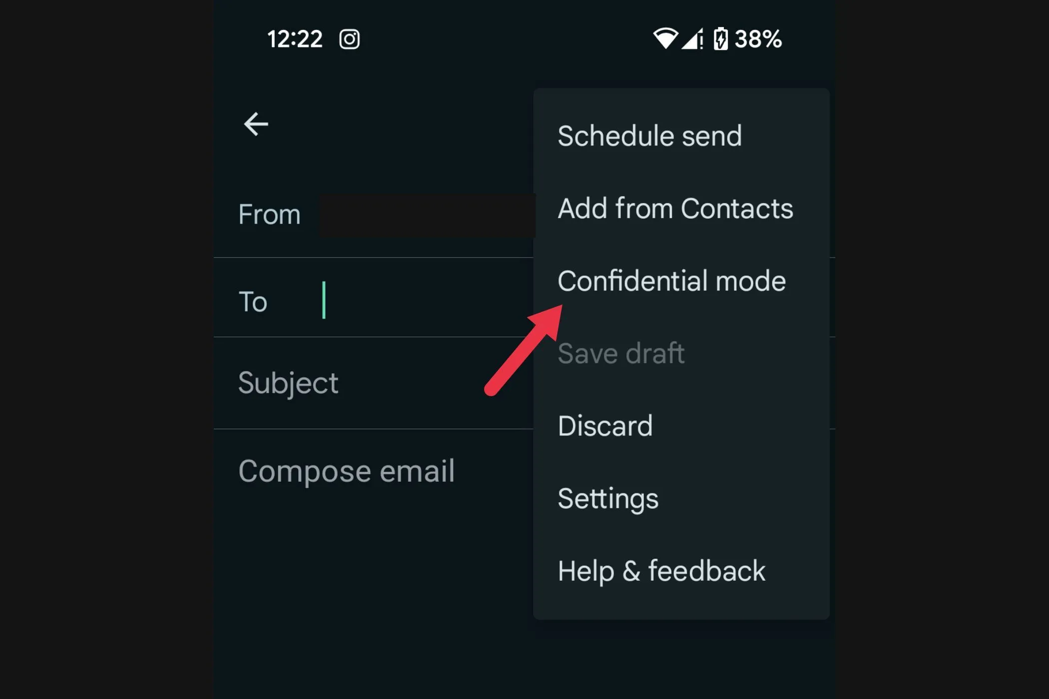 Tùy chọn Chế độ bảo mật (Confidential Mode) trong menu soạn email Gmail