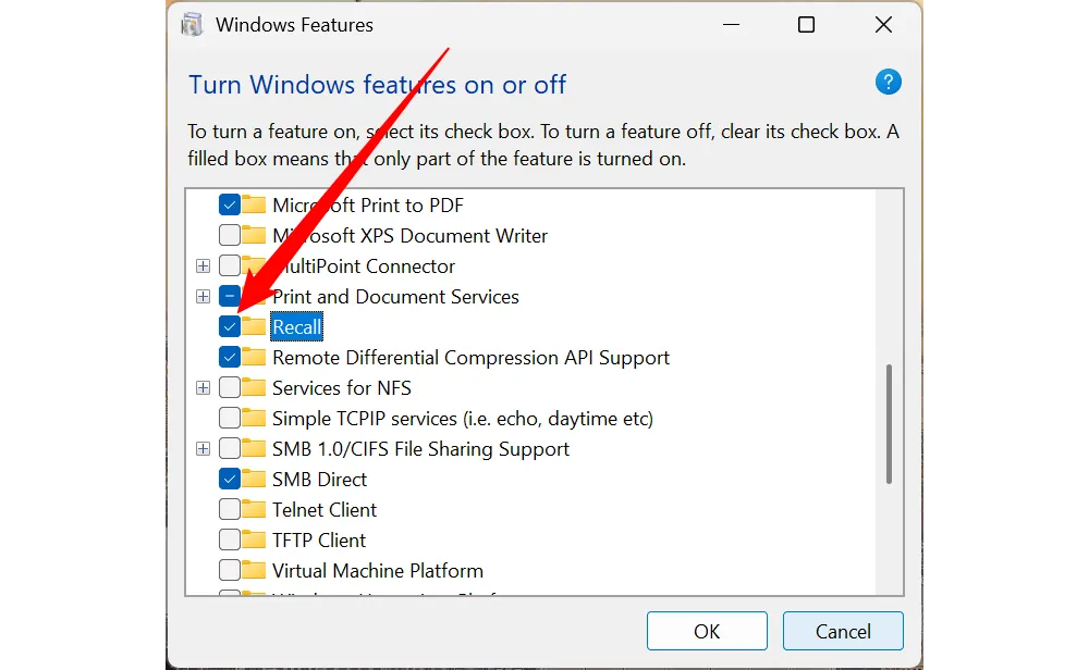 Tùy chọn để vô hiệu hóa Recall trong tính năng Windows