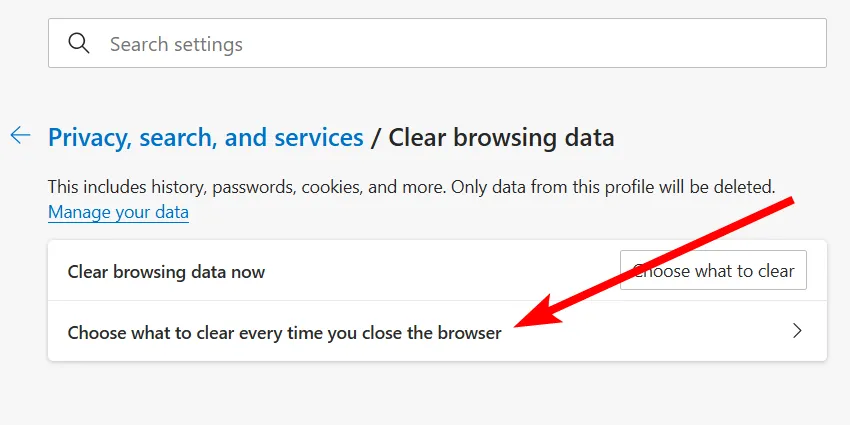 Tùy chọn xóa dữ liệu duyệt web trong Microsoft Edge