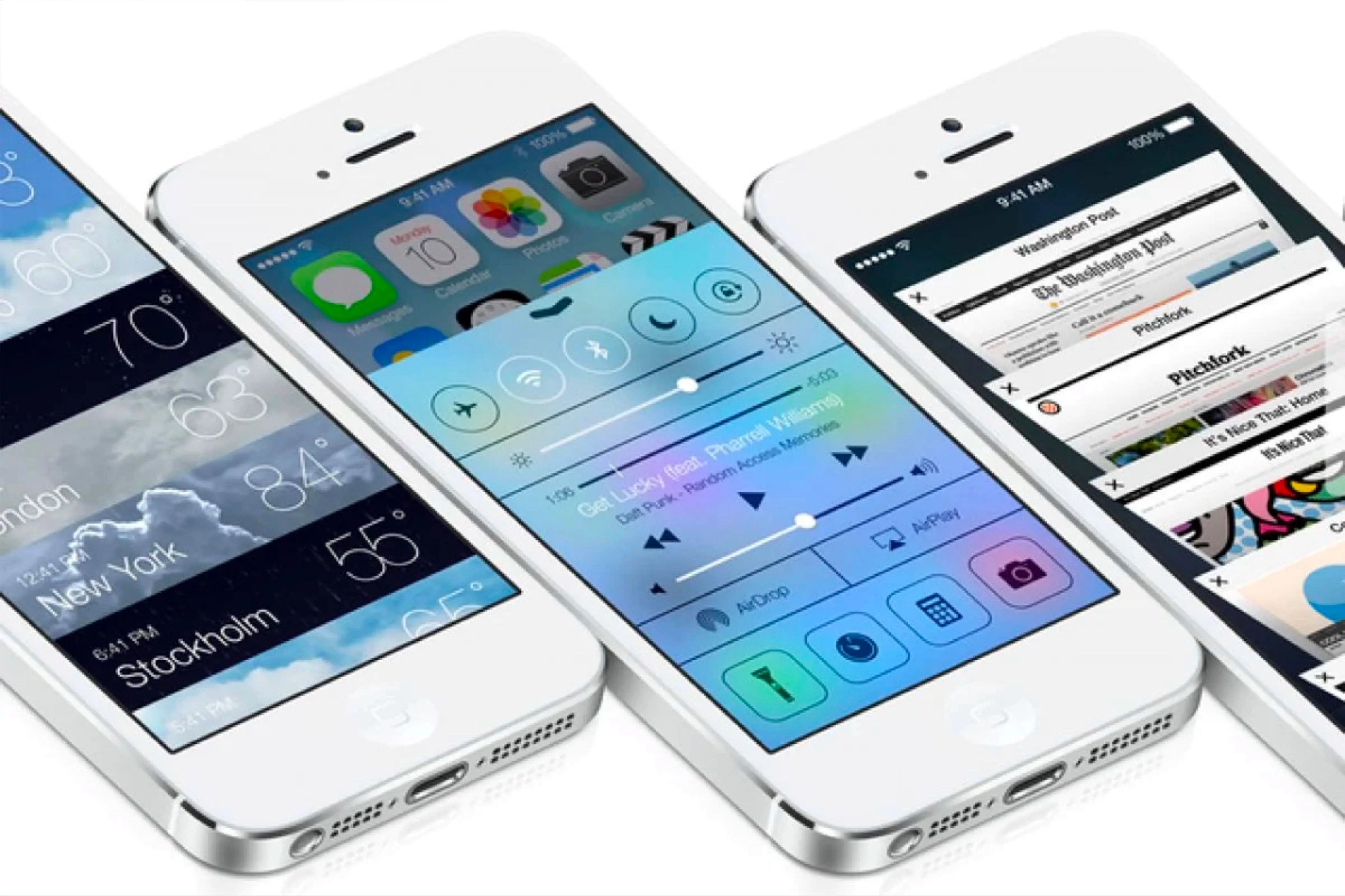 Ứng dụng Thời tiết, Safari và Trung tâm điều khiển Control Center trên iPhone chạy iOS 7