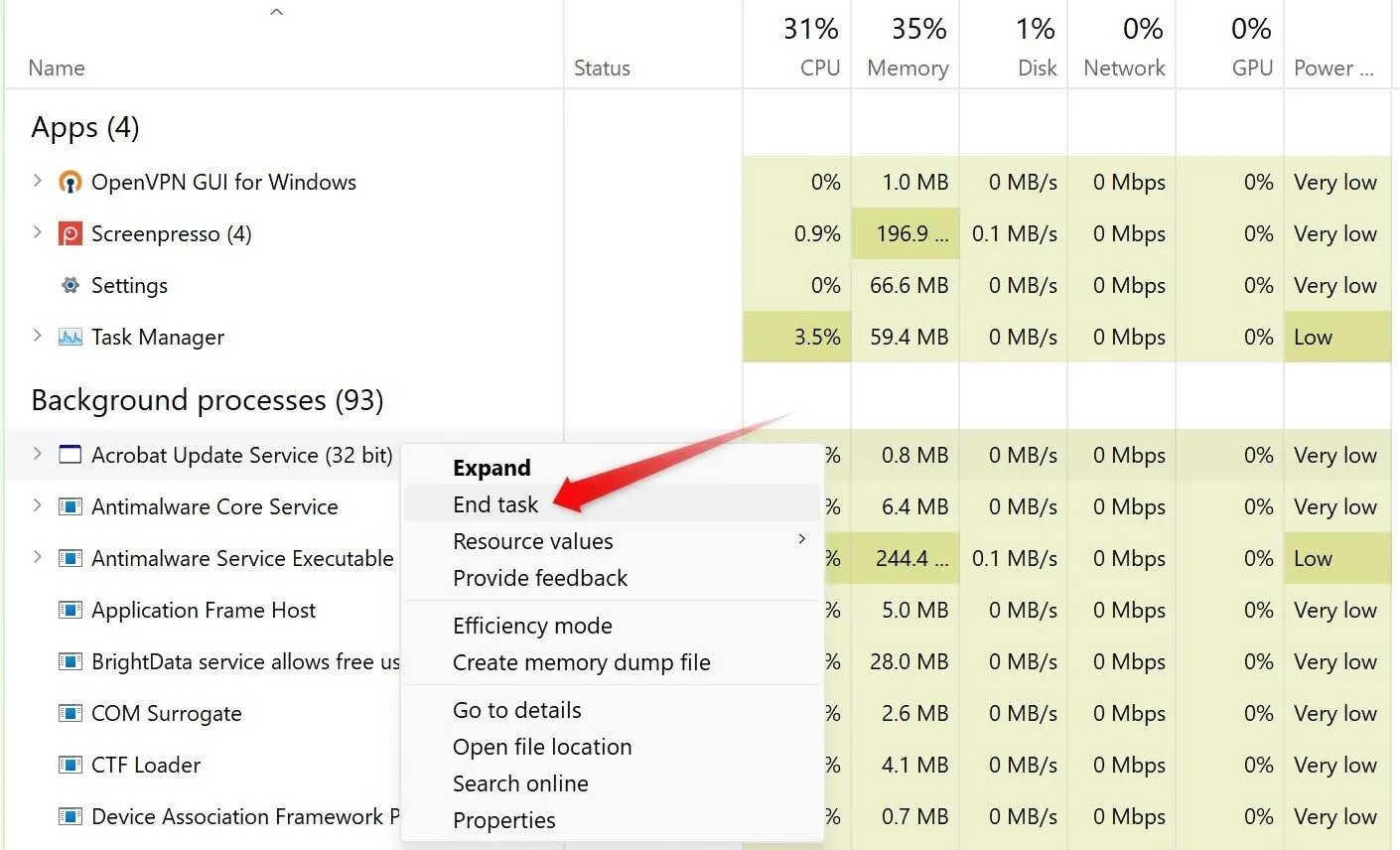 Vô hiệu hóa một dịch vụ chạy nền trong Task Manager trên Windows để tiết kiệm pin